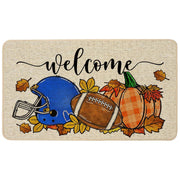 Baccessor front view showing full blue fall football design and welcome message