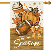 Baccessor front view pumpkin football flag showing vibrant seasonal welcome