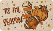 Baccessor front view of pumpkin football welcome mat shows festive curb appeal