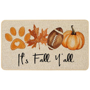 Baccessor front view welcome mat showing pumpkin and football design and inviting entry