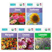 Back to the Roots front packaging showing five organic seed packets and convenience