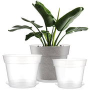 Baderke front view of three clear nursery pots showing sizes and benefit of root visibility