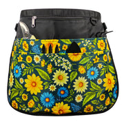 bafelia front view green flowers apron showing pockets and pattern for organized gardening