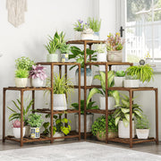 Bamworld front view of corner plant stand showing multi-tier display benefit