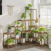 Bamworld front view of corner plant stand showing full six-tier display benefit
