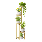 Bamworld corner plant stand front view showing compact vertical display benefit