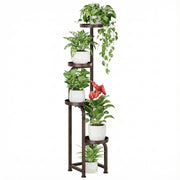 Bamworld corner plant stand front view showing tall compact display and neat organization