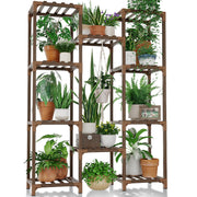 Bamworld front view plant stand showing full multi-tier display and organized pots, improves decor
