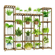 Bamworld front view assembled plant stand showing full multi-tier capacity and organized display