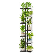 Bamworld front view of corner plant stand showing space-saving benefit