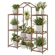 Bamworld front view of roof-shaped plant stand showing layered display benefit