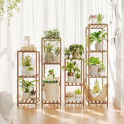 Bamworld front view of four tall plant stands showing organized display benefit