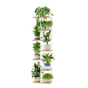 Bamworld front view of white 7-tier plant stand showing compact storage benefit