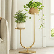 Bamworld gold corner stand front view showing elegant display and space-saving benefit