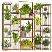 Bamworld front view of full plant shelf showcasing capacity and neat display