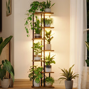 Bamworld plant stand front view showing seven tiers and tidy plant display benefit: space-saving
