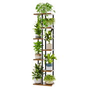 Bamworld front view of 7-tier brown plant stand showing vertical display benefit
