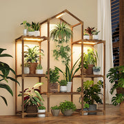 Bamworld plant stand front view showing shelves and built-in light for stylish display