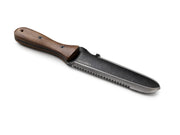 Barebones front view showing knife blade and walnut handle, durable garden tool