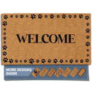 Barnyard Designs doormat front view showing welcome paws design and curb appeal
