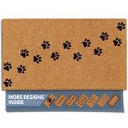 Barnyard Designs front view of paws doormat showing welcome design and natural look