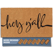 Barnyard Designs front view of 'Y'all' coir mat showing welcome greeting and durable fibers