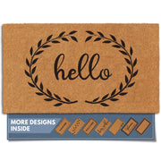 Barnyard Designs front view of hello wreath mat shows curb appeal and durability