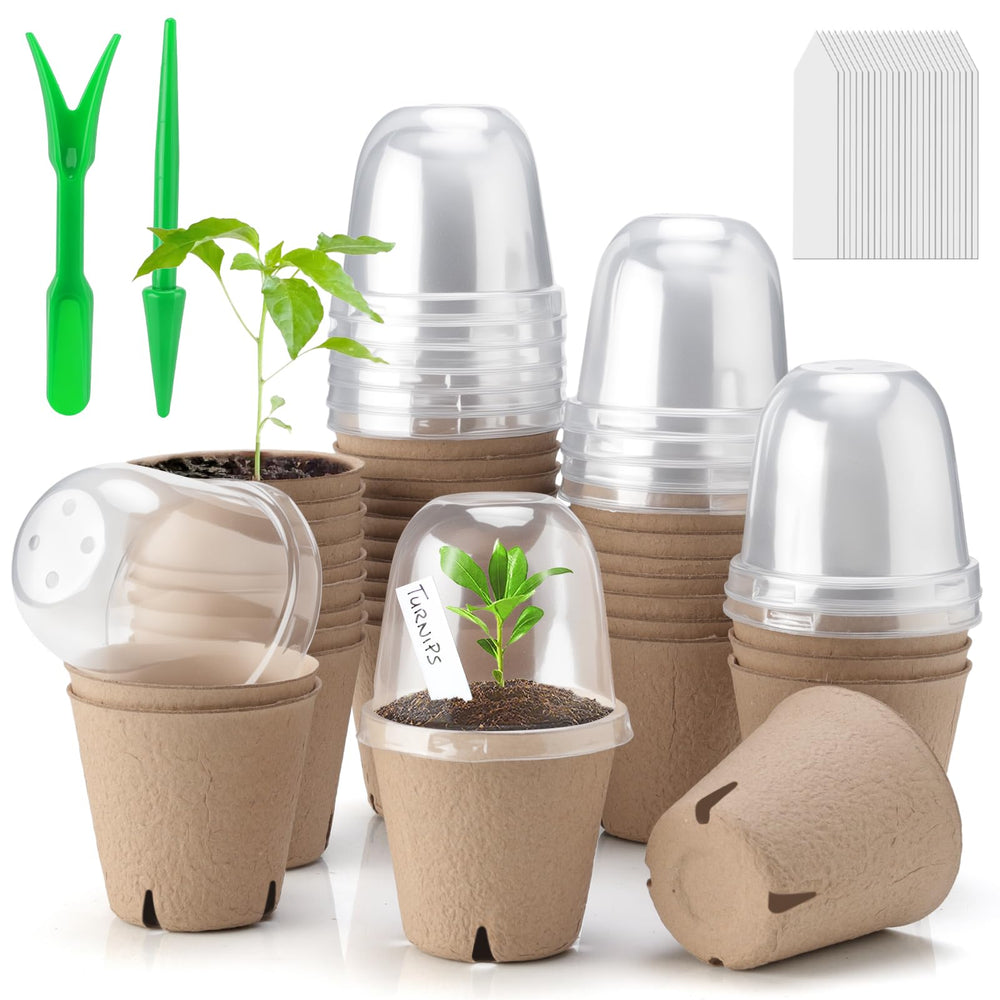 Baxrou peat pots front view showing full 36-pack and benefits of organized seed starting