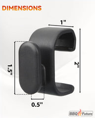 BBQ Future hooks snapped onto a Weber side rail, demonstrating secure tool-free install