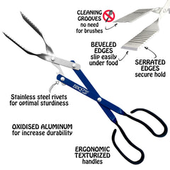 BBQCroc tongs gripping steak to demonstrate secure food handling