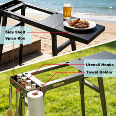 BBQCuker spring-button legs demonstrating adjustable height