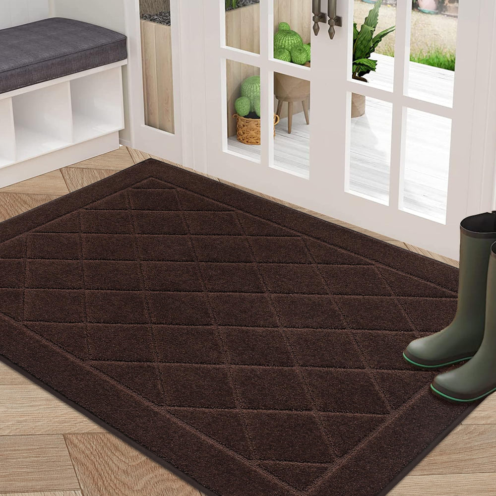 BEQHAUSE front view of brown dirt trapper door mat showing geometric pattern and clean entry