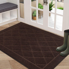 BEQHAUSE front view of brown dirt trapper door mat showing geometric pattern and clean entry
