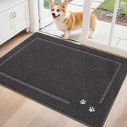 BEQHAUSE front view of dark grey mat showing shape and embroidered paws for tidy entryways