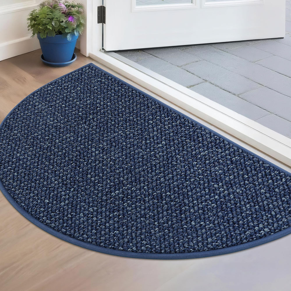 BEQHAUSE front view half-circle mat showing modern blue design and neat entrance