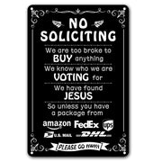 Bestylez front door metal sign showing humorous no soliciting message and curb appeal