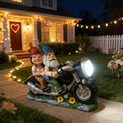 BGBWBFBR front view of motorcycle gnome couple showing charming design and durability