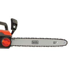 BLACK+DECKER CS1518 oil level window detail showing auto-oiler benefit for chain longevity