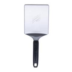 Blackstone stainless steel spatula front view showing durable wide blade and handle benefit: reliable flipping