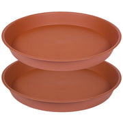 Bleuhome front view of two 10-inch saucers showing terracotta finish and protection