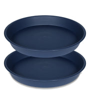 Bleuhome front view of two blue 10-inch saucers protecting a tabletop