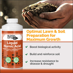 Bloom City humic acid liquid close-up showing texture and easy mixing