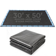Blue Wave front view of full 30x50 cover showing edge overlap and clean protection