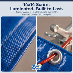 Blue Wave metal grommet and vinyl-coated cable detail for secure anchoring