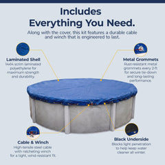 Blue Wave cover installed on 28-ft round pool providing debris protection