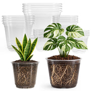 Bluepro front pack shot showing all five clear nursery pot sizes and organization benefit