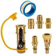 BlueStars kit front layout showing all seven brass fittings and tape, ready for installation