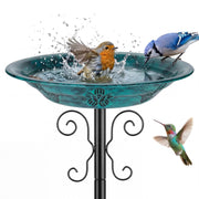 BOLITE front view of bird bath showing elegant antique green finish and stable design