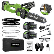 BOLTRISE front view showing compact saw and batteries for easy storage