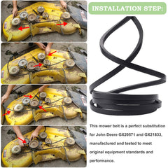 Bonbo belt installed on John Deere 48" deck demonstrating correct fit and performance